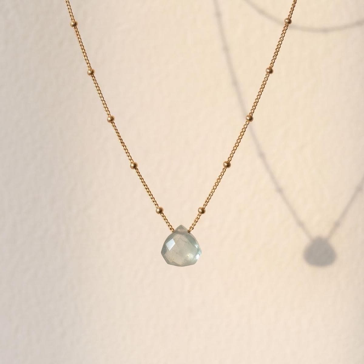 Floating Aquamarine Pendant, Dainty Gold Filled Chain , Minimalist Organic Jewelry, Layering Necklace