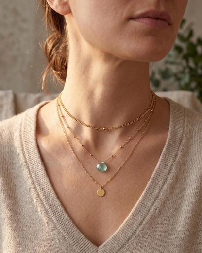 Floating Aquamarine Pendant, Dainty Gold Filled Chain , Minimalist Organic Jewelry, Layering Necklace