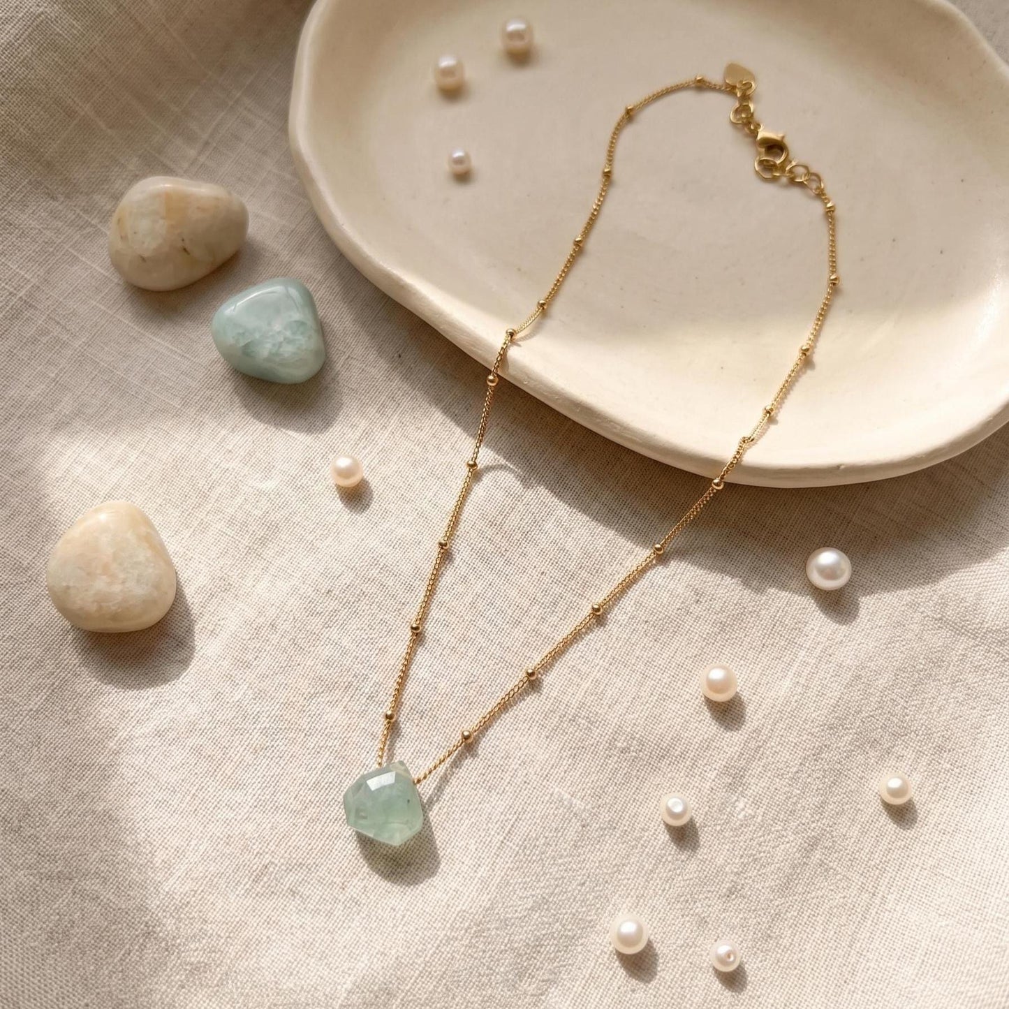 Floating Aquamarine Pendant, Dainty Gold Filled Chain , Minimalist Organic Jewelry, Layering Necklace