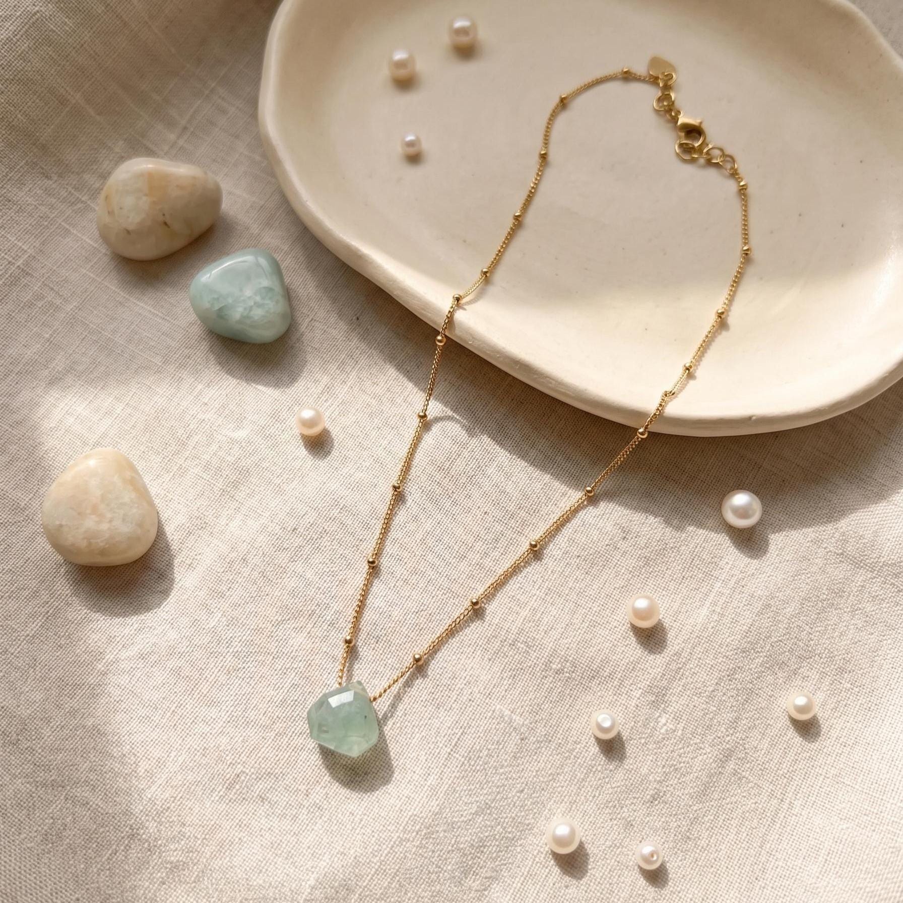 Floating Aquamarine Pendant, Dainty Gold Filled Chain , Minimalist Organic Jewelry, Layering Necklace