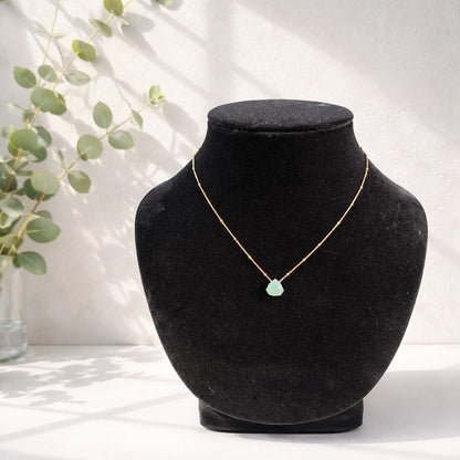 Floating Aquamarine Pendant, Dainty Gold Filled Chain , Minimalist Organic Jewelry, Layering Necklace