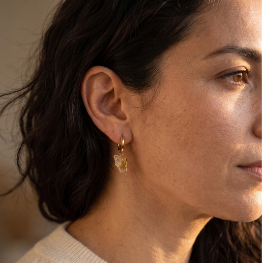 Raw Citrine Huggie Hoop Earrings – 18K Gold Stainless Steel