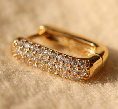 Pavé CZ Rectangular 15mm Hoop Earrings – 18K Gold Stainless Steel