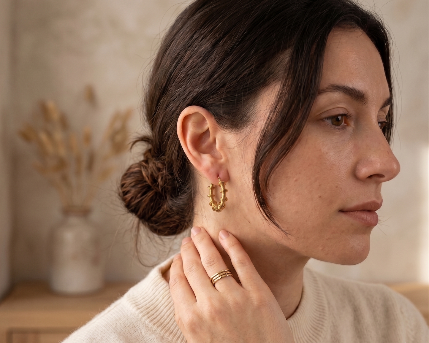 Sculpture Coil Gold Hoop Earrings