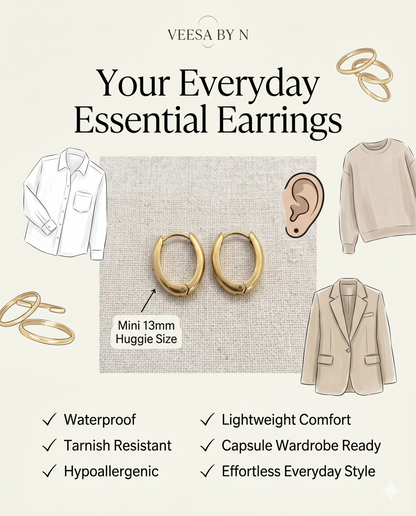 Oval Huggie Hoop Earrings – 13mm Minimalist Stainless Steel Hoops