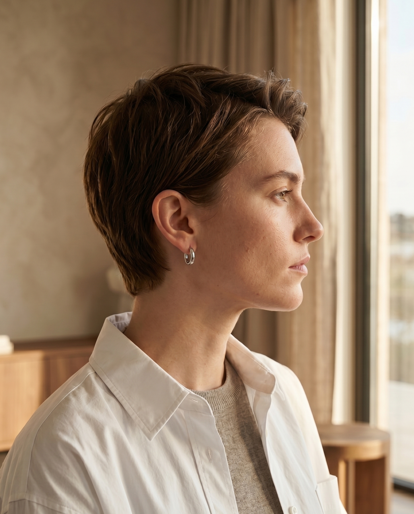 Oval Huggie Hoop Earrings – 13mm Minimalist Stainless Steel Hoops