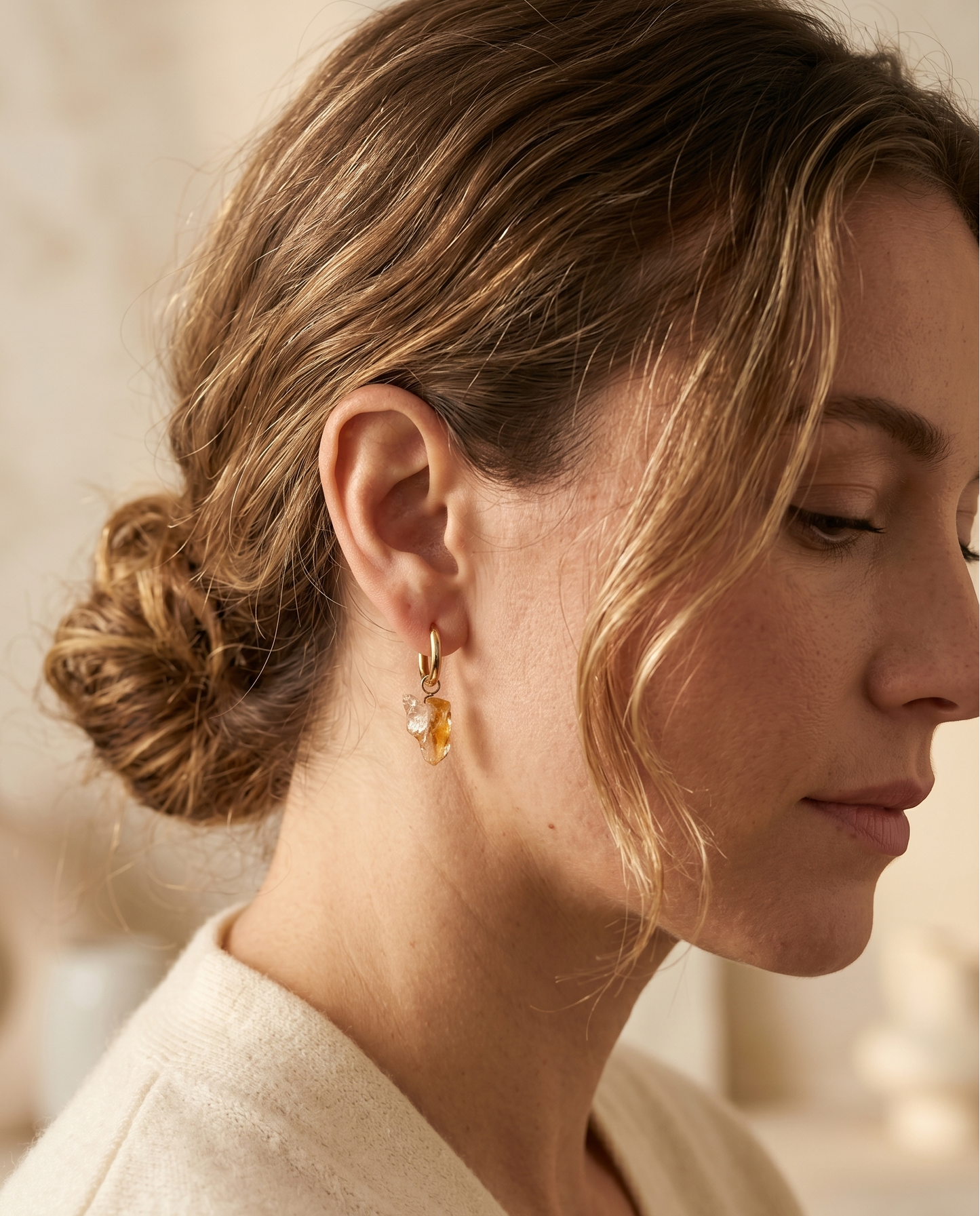 Raw Citrine Huggie Hoop Earrings – 18K Gold Stainless Steel