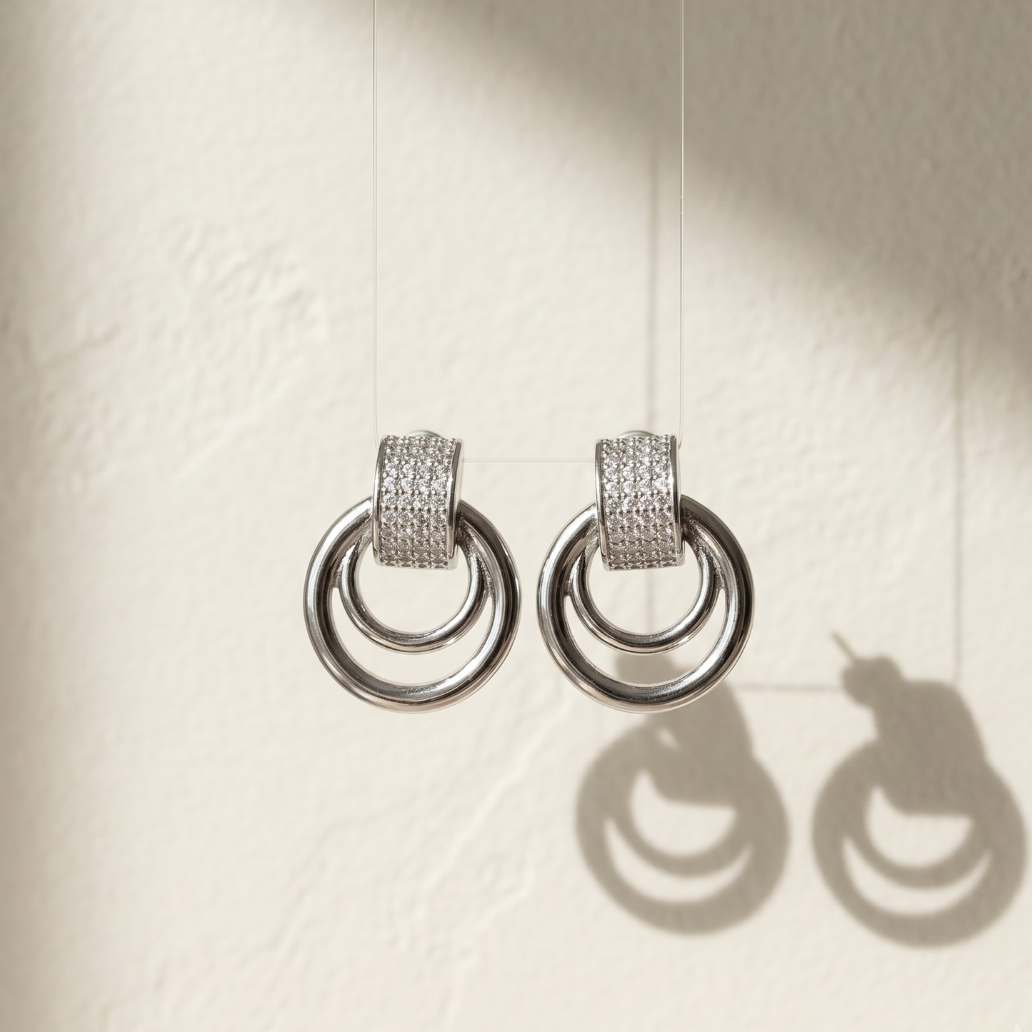 Crystal Pavé Double Hoop Earrings | Geometric Minimalist Jewelry