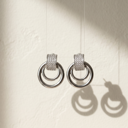 Crystal Pavé Double Hoop Earrings | Geometric Minimalist Jewelry