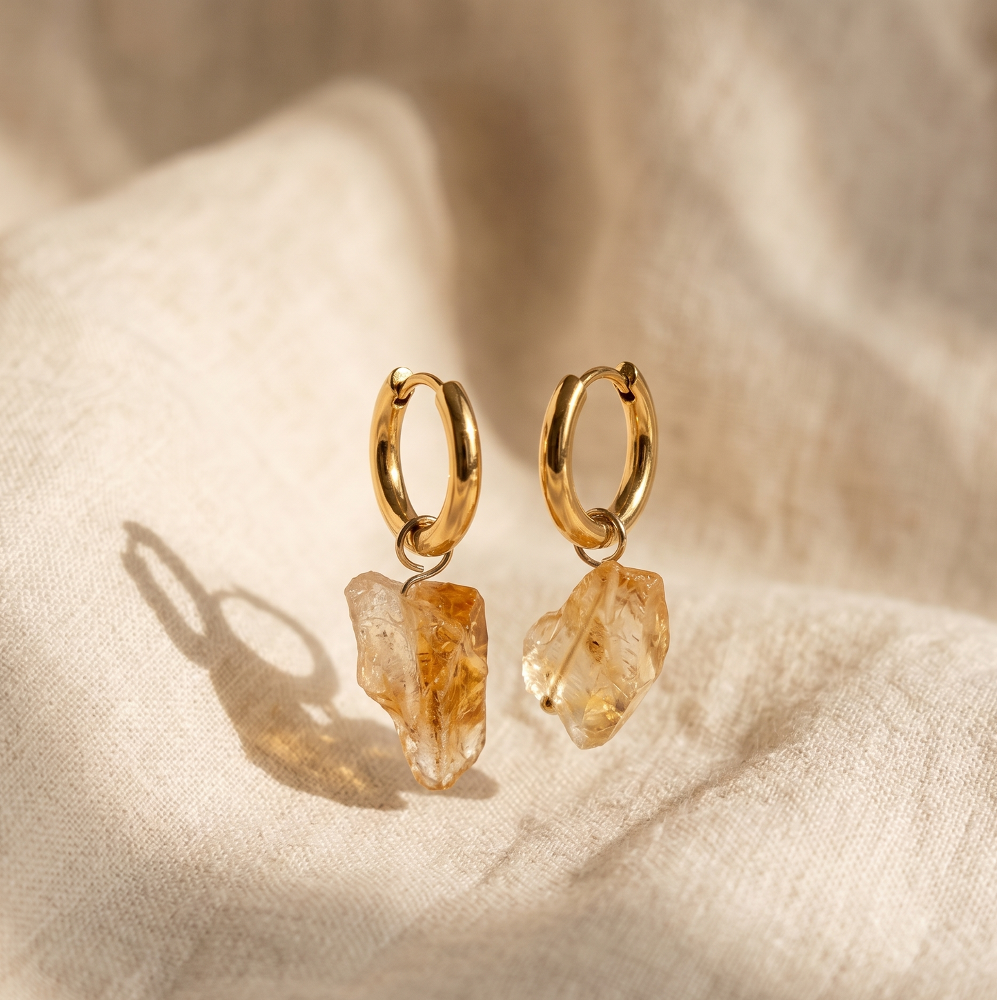 Raw Citrine Huggie Hoop Earrings – 18K Gold Stainless Steel