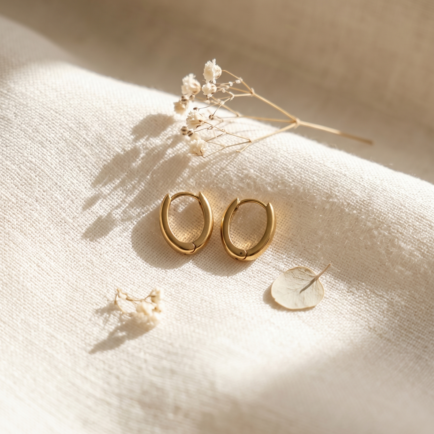 Oval Huggie Hoop Earrings – 13mm Minimalist Stainless Steel Hoops