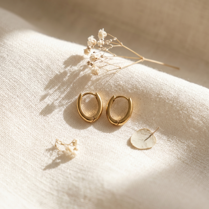 Oval Huggie Hoop Earrings – 13mm Minimalist Stainless Steel Hoops