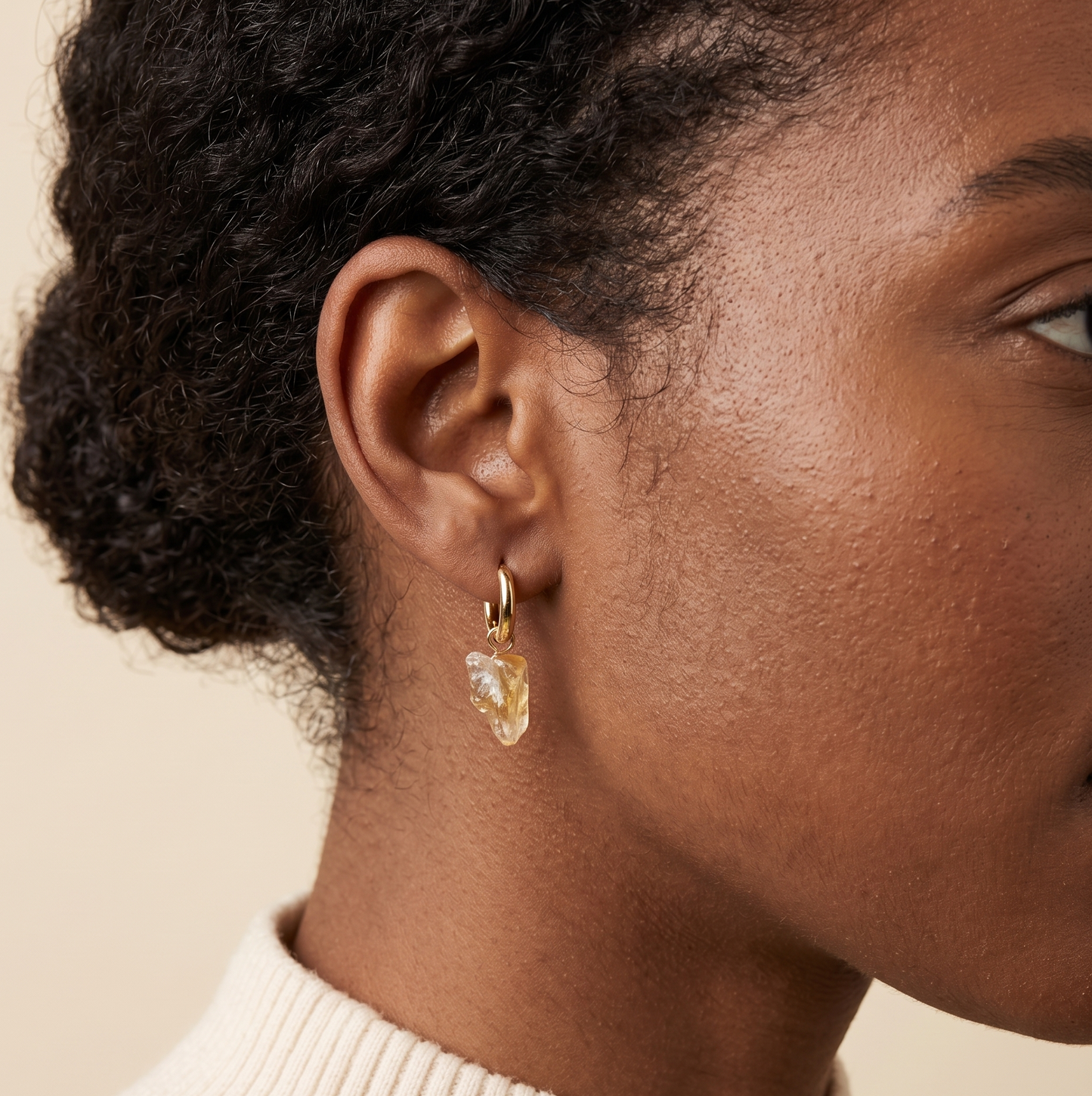 Raw Citrine Huggie Hoop Earrings – 18K Gold Stainless Steel