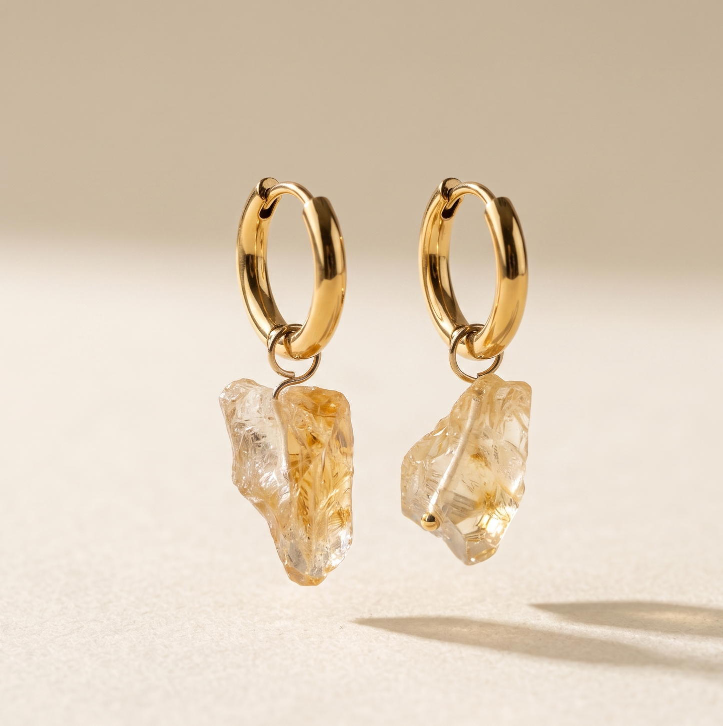 Raw Citrine Huggie Hoop Earrings – 18K Gold Stainless Steel