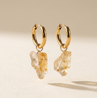 Raw Citrine Huggie Hoop Earrings – 18K Gold Stainless Steel