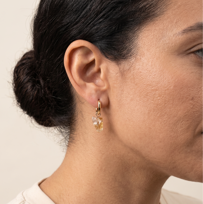 Raw Citrine Huggie Hoop Earrings – 18K Gold Stainless Steel
