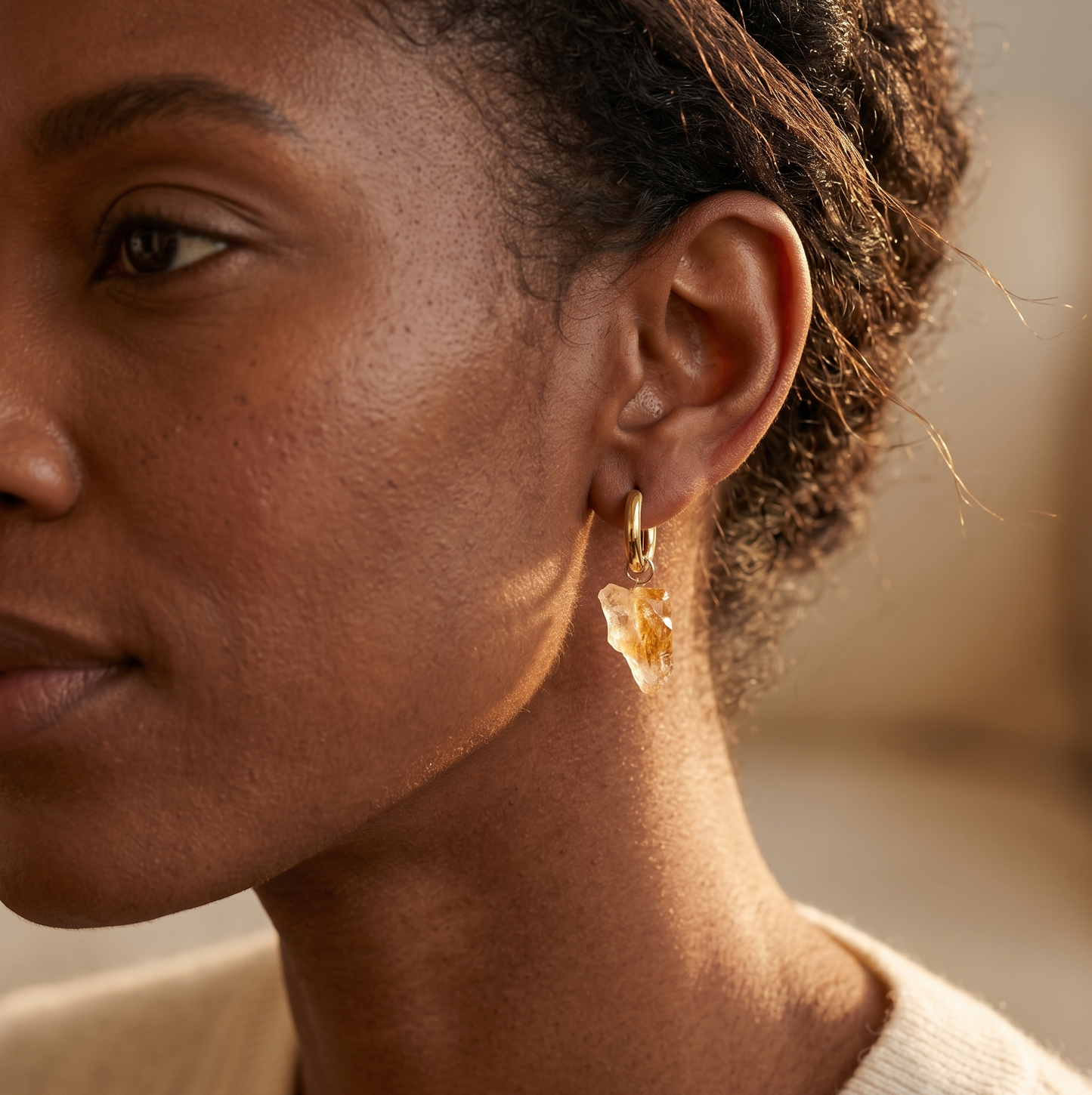 Raw Citrine Huggie Hoop Earrings – 18K Gold Stainless Steel