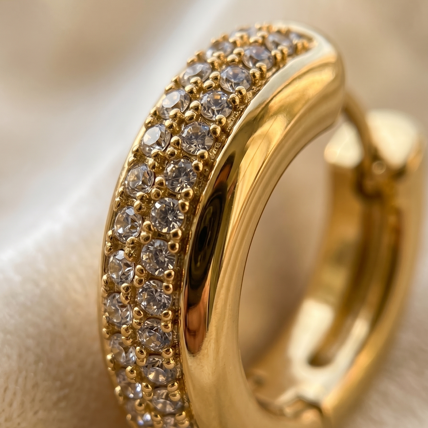 Crystal Pavé Huggie Hoops – 18K Gold Stainless Steel