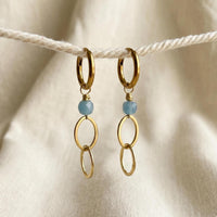 Gold Aquamarine 10mm Huggie Hoop Earrings, Blue Gemstone Minimalist Dangle, Ocean-Inspired Jewelry