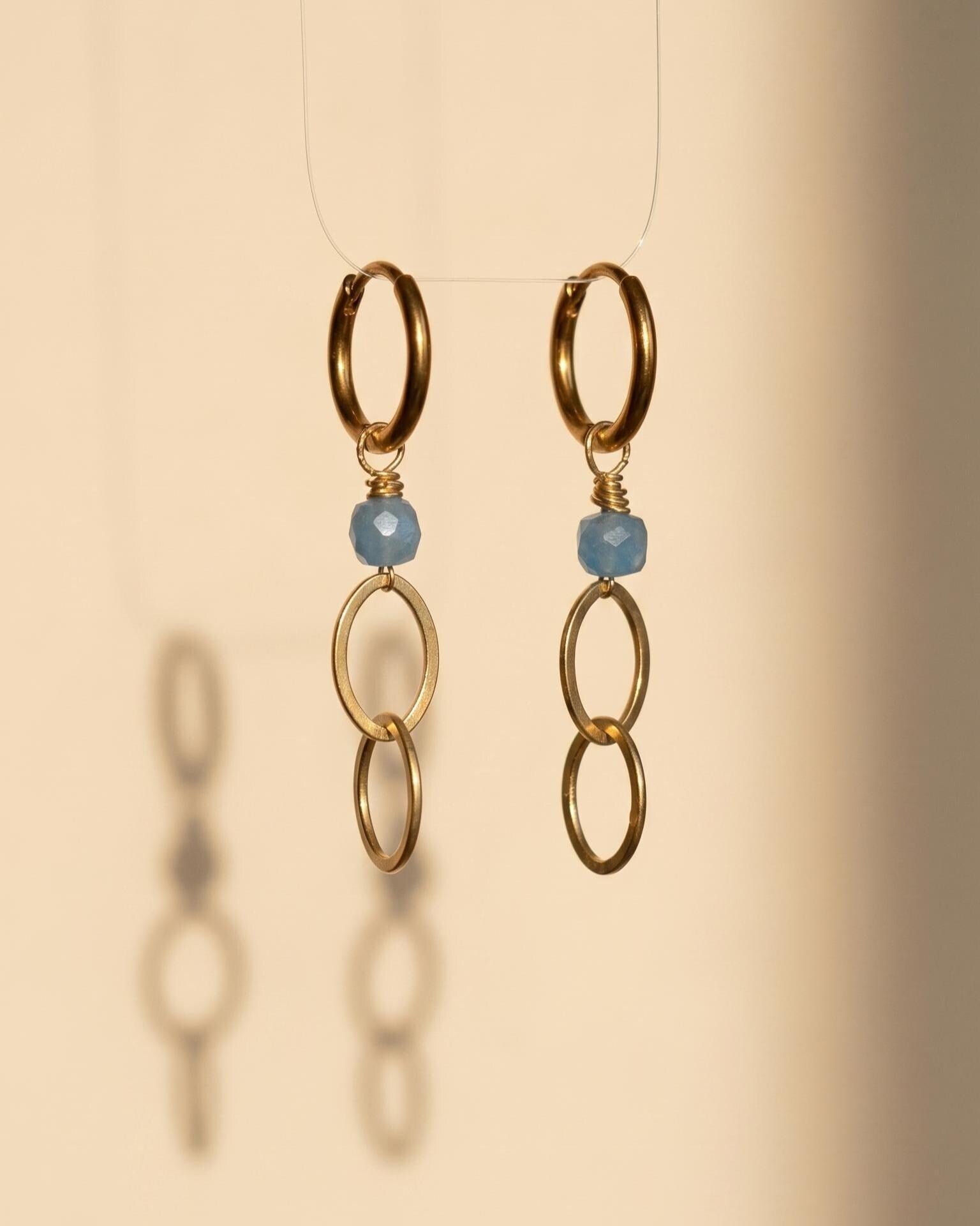 Gold Aquamarine 10mm Huggie Hoop Earrings, Blue Gemstone Minimalist Dangle, Ocean-Inspired Jewelry