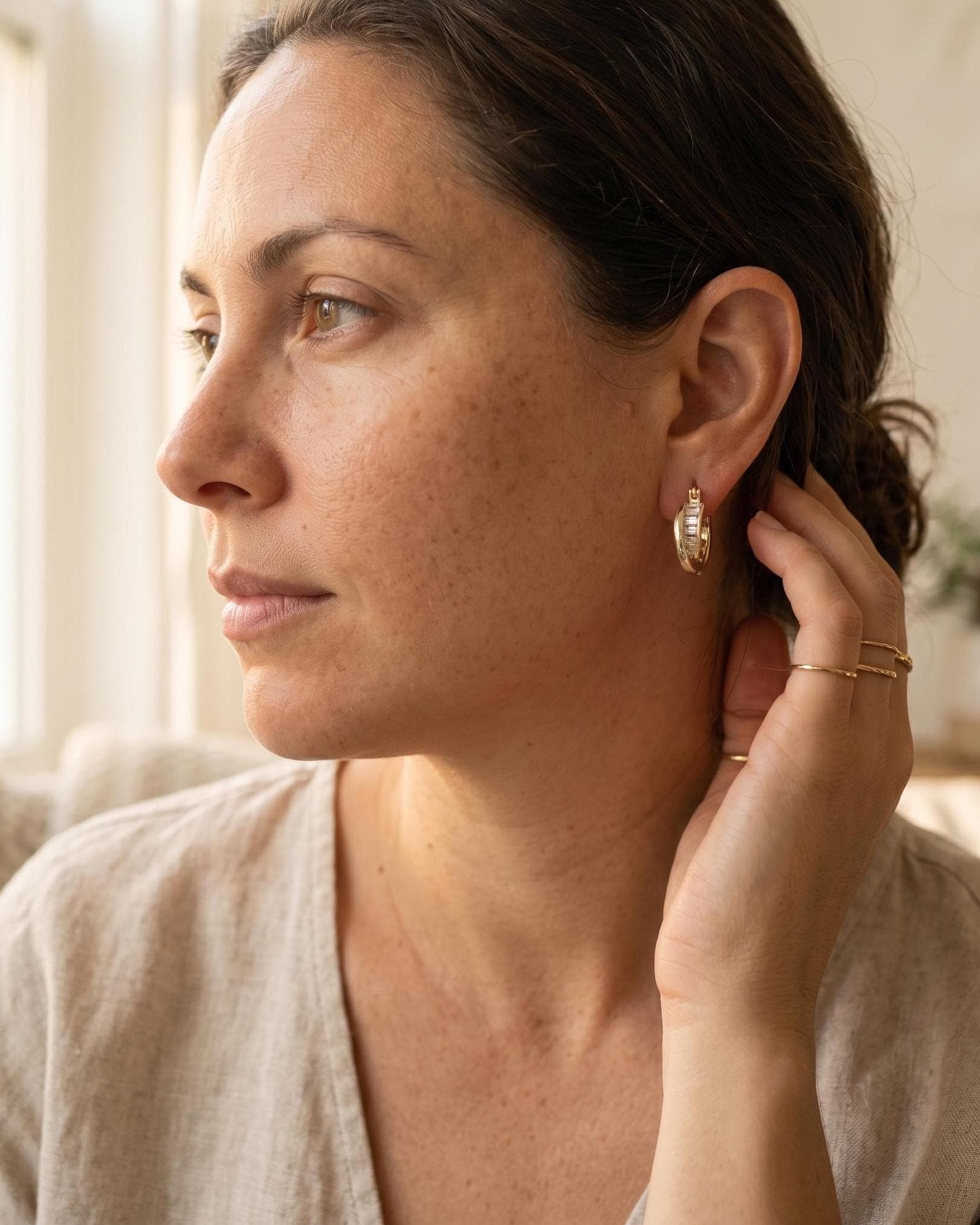 Gold Emerald Cut Crystal Small Hoop Earrings, Minimalist CZ Everyday, Bridal Jewelry
