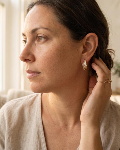 Gold Emerald Cut Crystal Small Hoop Earrings, Minimalist CZ Everyday, Bridal Jewelry