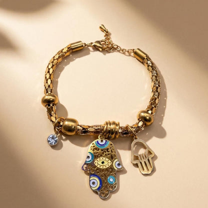 Gold Evil Eye Hamsa Bracelet Chakra Meditation Yoga Protection Spiritual Jewelry Healing Balance
