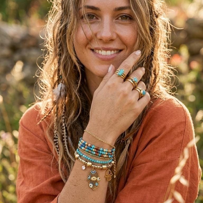 Gold Evil Eye Hamsa Bracelet Chakra Meditation Yoga Protection Spiritual Jewelry Healing Balance
