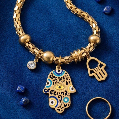 Gold Evil Eye Hamsa Bracelet Chakra Meditation Yoga Protection Spiritual Jewelry Healing Balance