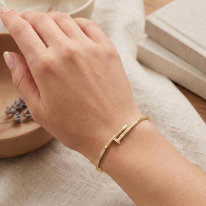 Gold-Filled Crystal Pave Nail Cuff Adjustable Bracelet, Minimalist Modern, Dainty Everyday Jewelry