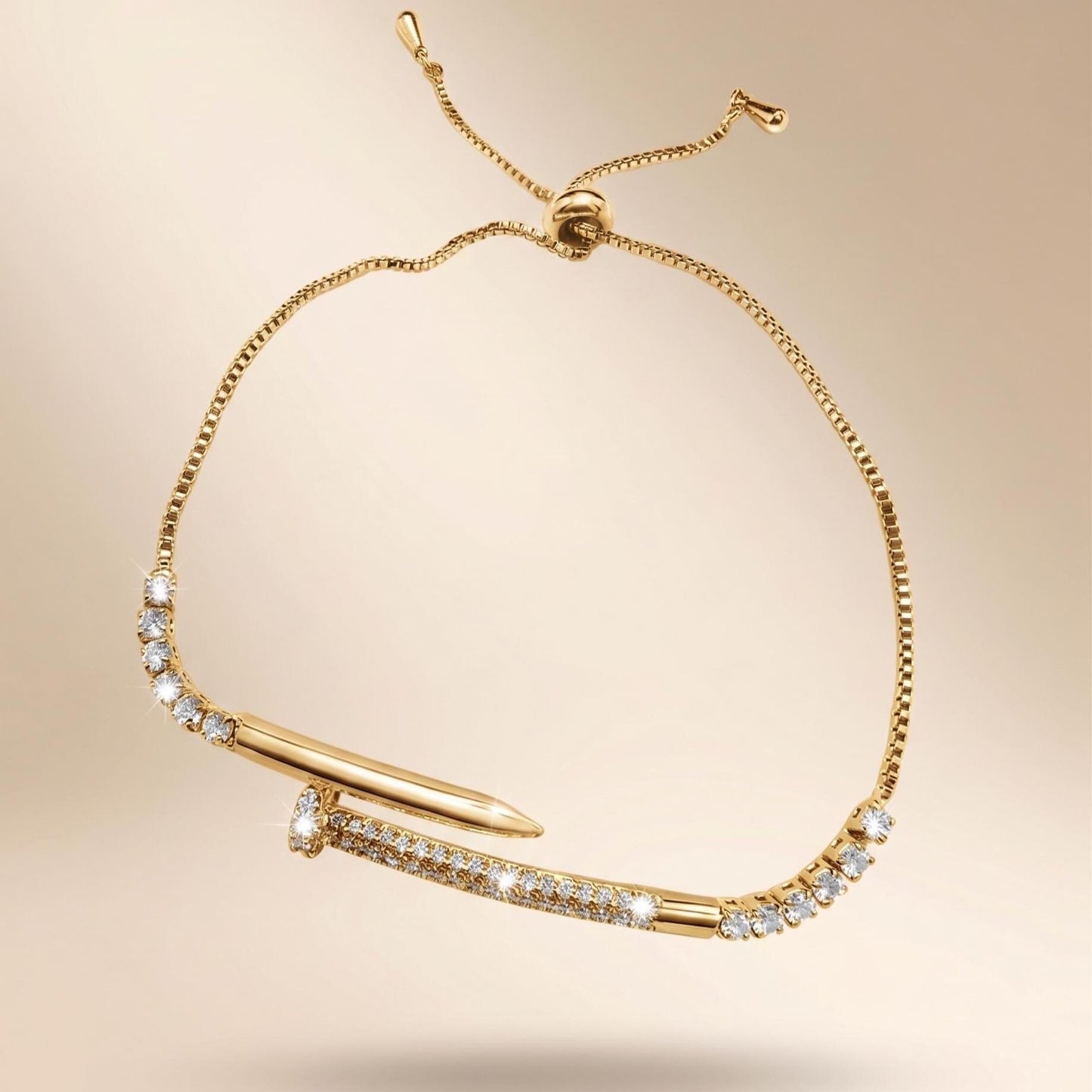 Gold-Filled Crystal Pave Nail Cuff Adjustable Bracelet, Minimalist Modern, Dainty Everyday Jewelry