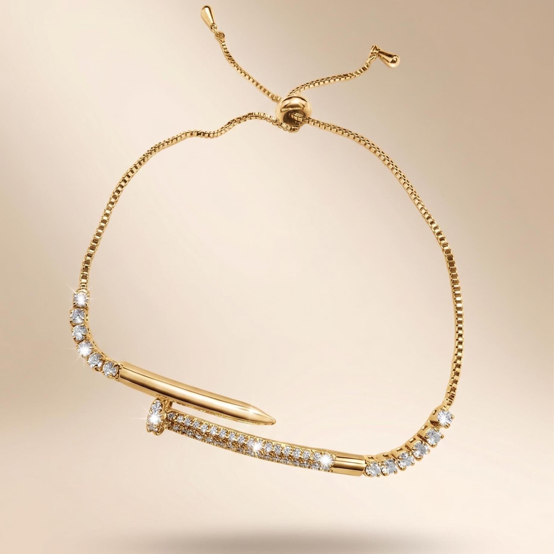 Gold-Filled Crystal Pave Nail Cuff Adjustable Bracelet, Minimalist Modern, Dainty Everyday Jewelry