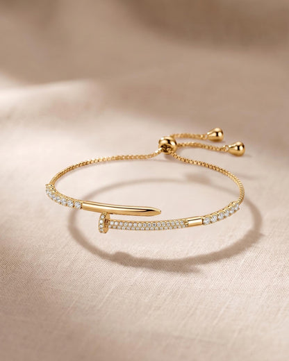 Gold-Filled Crystal Pave Nail Cuff Adjustable Bracelet, Minimalist Modern, Dainty Everyday Jewelry