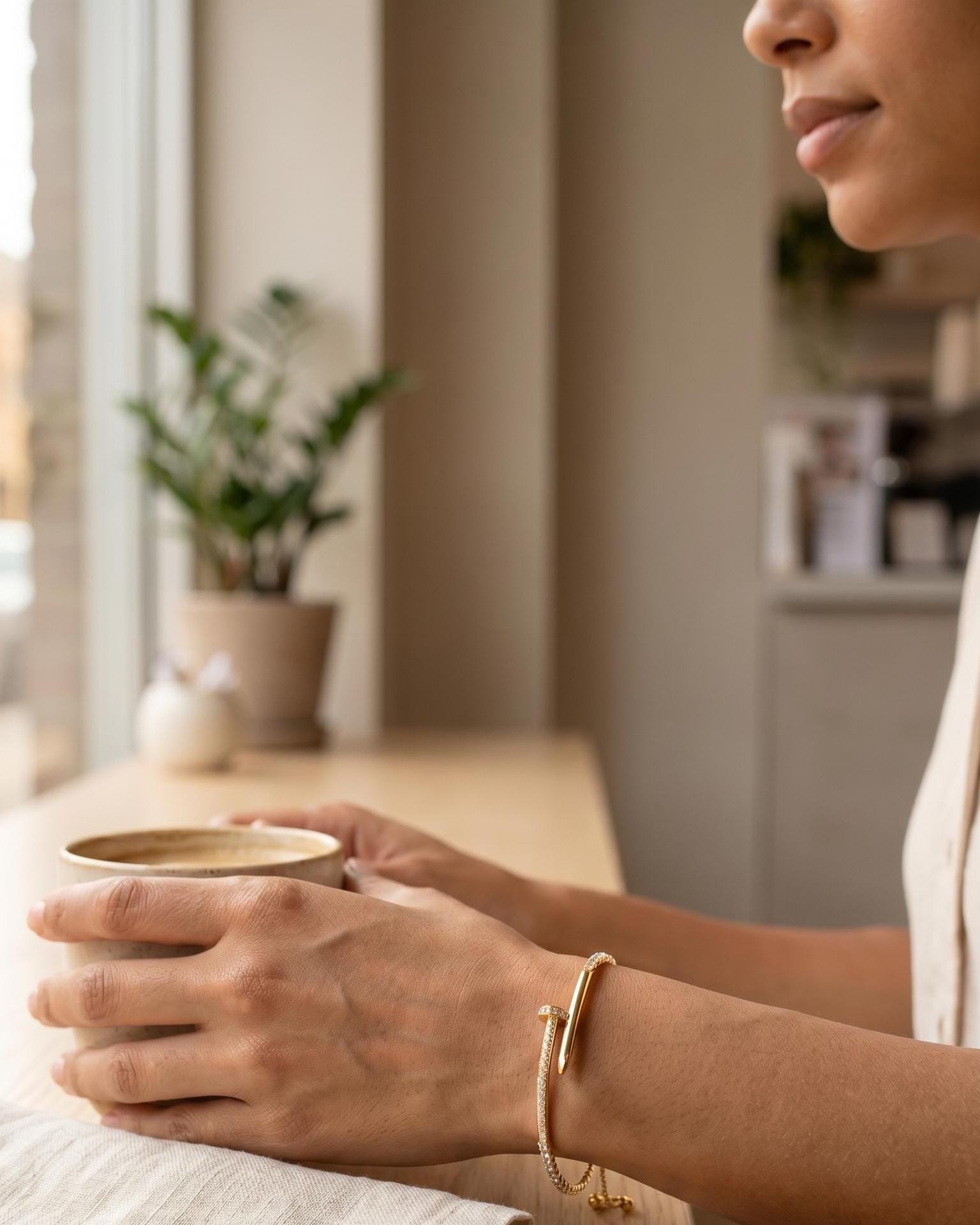 Gold-Filled Crystal Pave Nail Cuff Adjustable Bracelet, Minimalist Modern, Dainty Everyday Jewelry