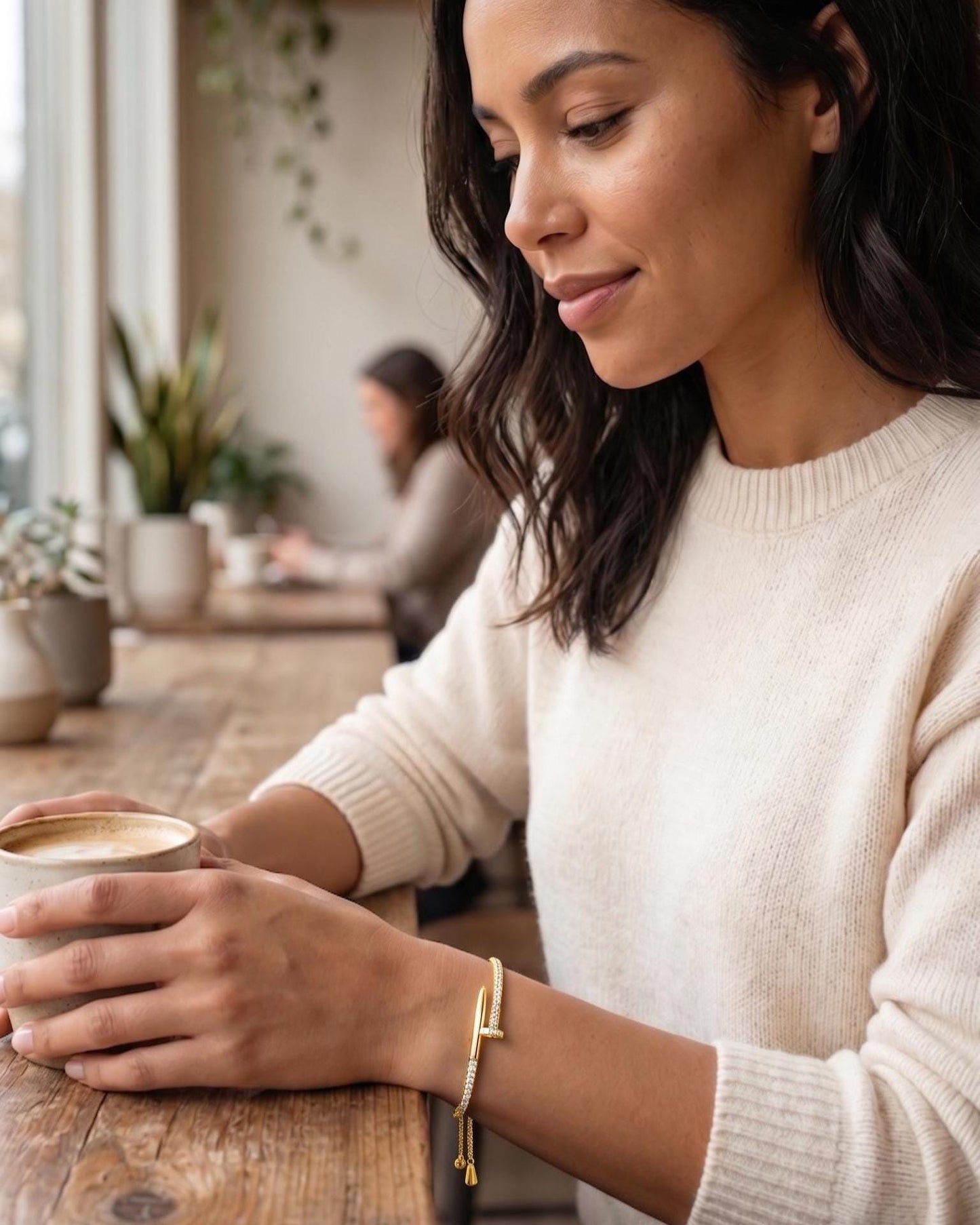 Gold-Filled Crystal Pave Nail Cuff Adjustable Bracelet, Minimalist Modern, Dainty Everyday Jewelry