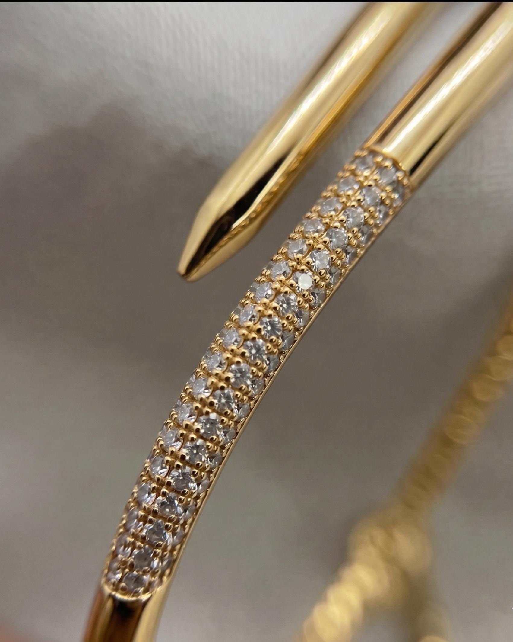 Gold-Filled Crystal Pave Nail Cuff Adjustable Bracelet, Minimalist Modern, Dainty Everyday Jewelry