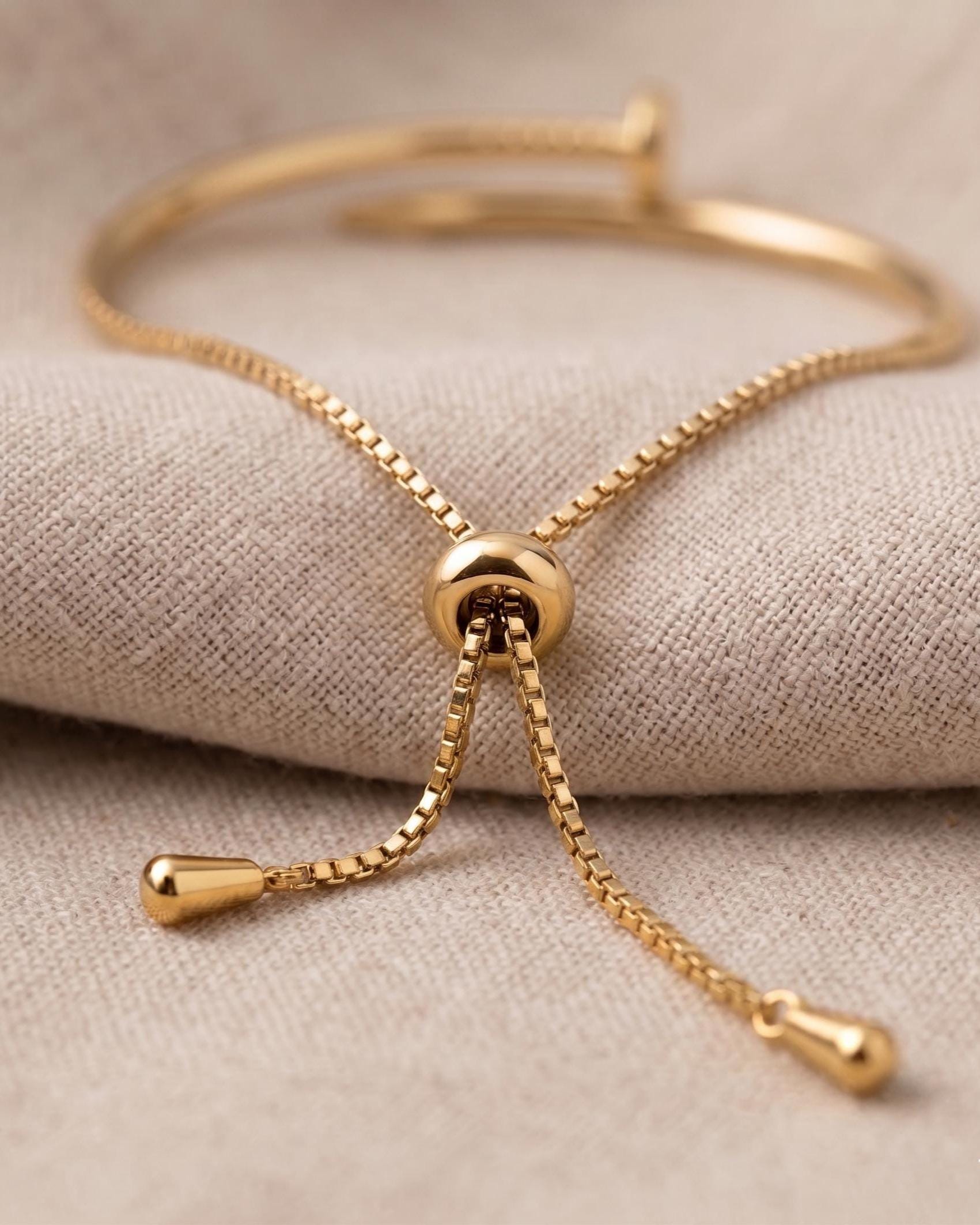 Gold-Filled Crystal Pave Nail Cuff Adjustable Bracelet, Minimalist Modern, Dainty Everyday Jewelry