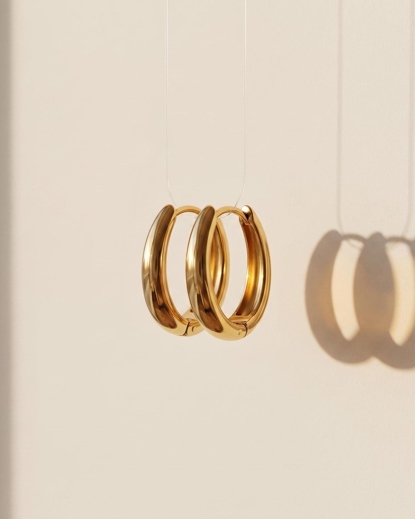 Gold Oval Hoop, 15mm Stainless Steel Huggie Hoops, Minimalist 18k Everyday Jewelry