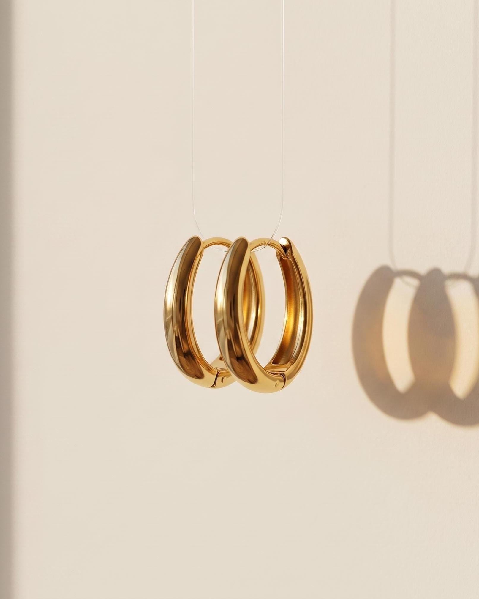 Gold Oval Hoop, 15mm Stainless Steel Huggie Hoops, Minimalist 18k Everyday Jewelry