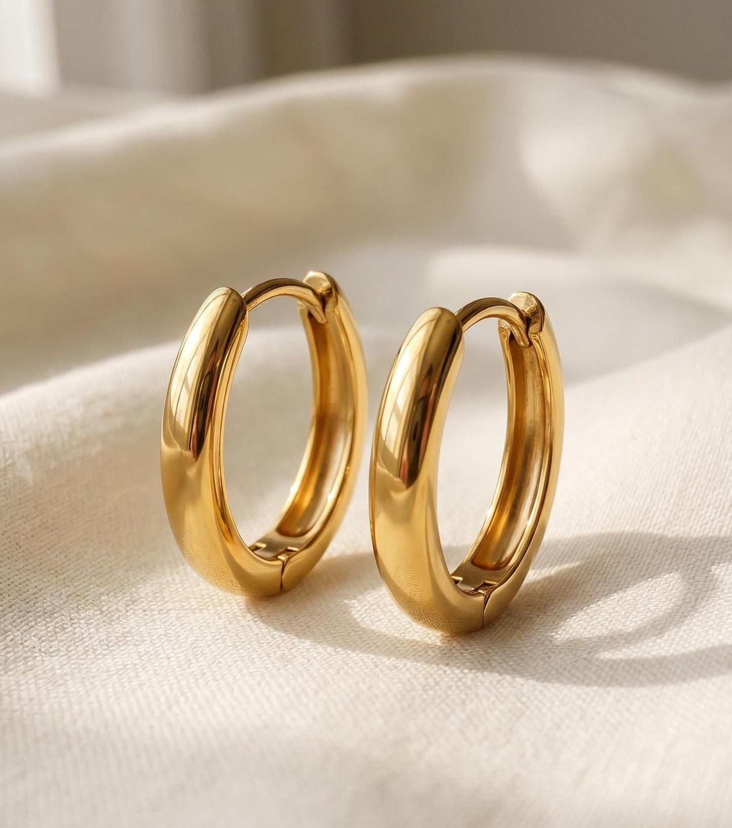 Gold Oval Hoop, 15mm Stainless Steel Huggie Hoops, Minimalist 18k Everyday Jewelry