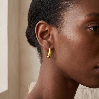 Gold Oval Hoop, 15mm Stainless Steel Huggie Hoops, Minimalist 18k Everyday Jewelry