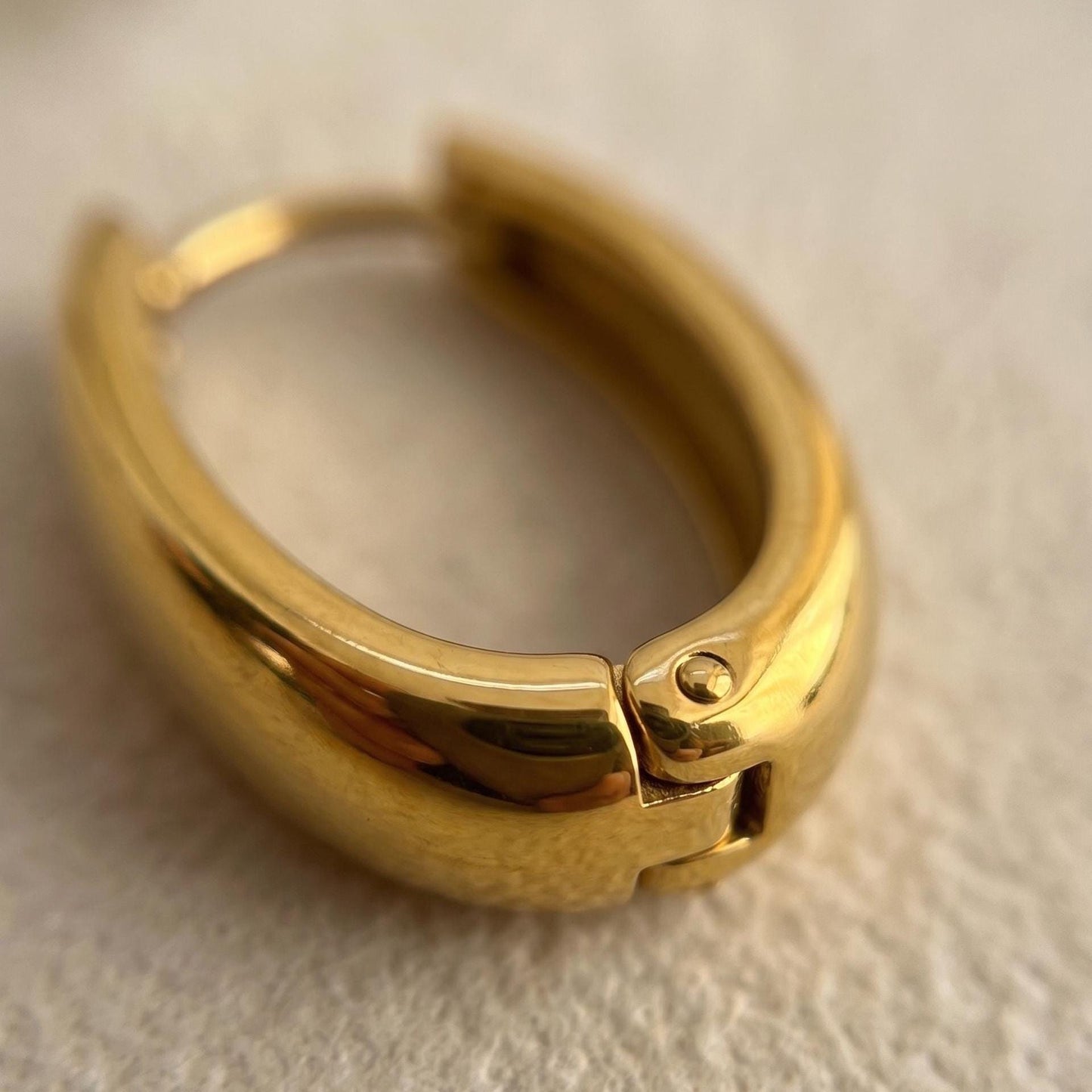 Gold Oval Hoop, 15mm Stainless Steel Huggie Hoops, Minimalist 18k Everyday Jewelry