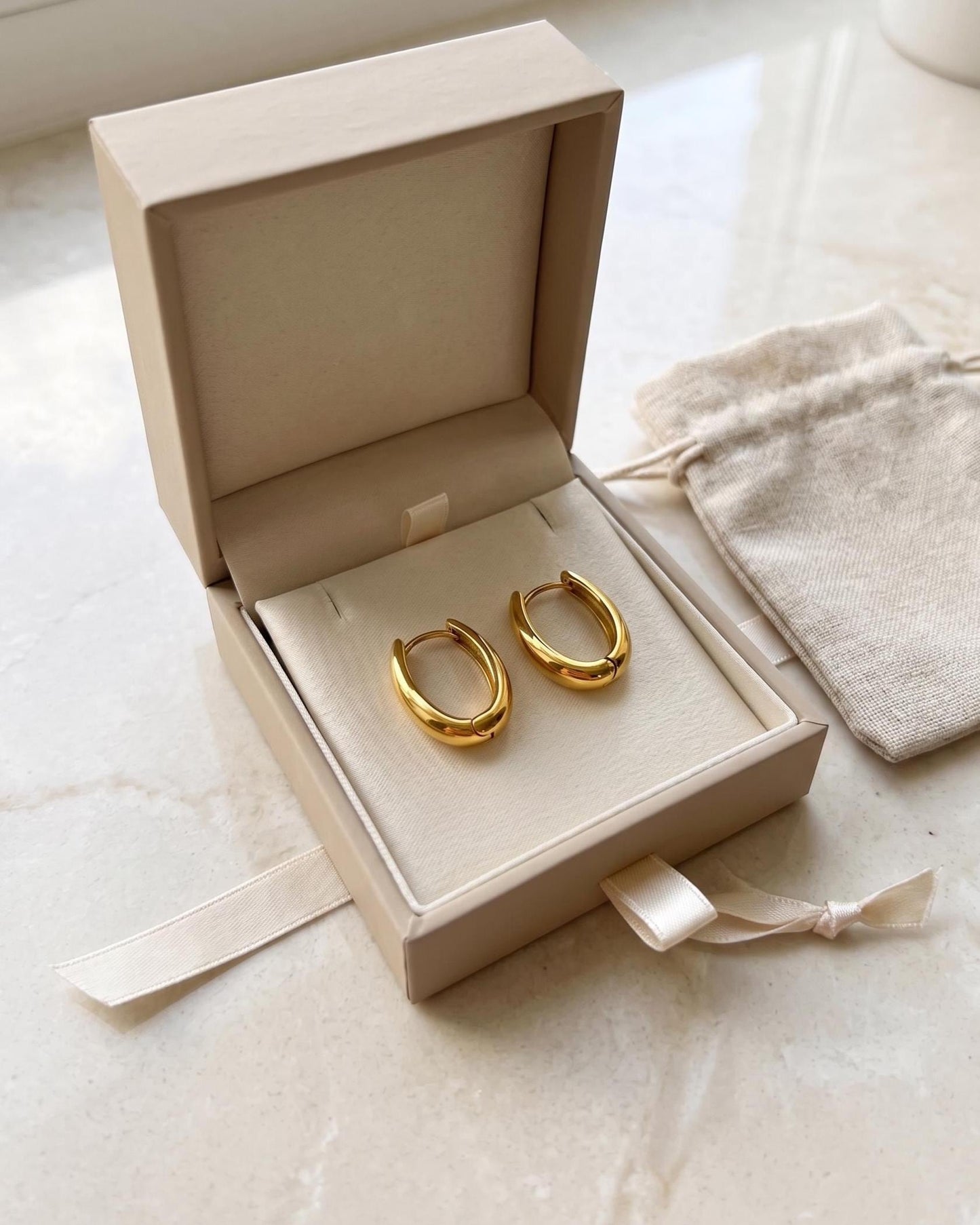 Gold Oval Hoop, 15mm Stainless Steel Huggie Hoops, Minimalist 18k Everyday Jewelry