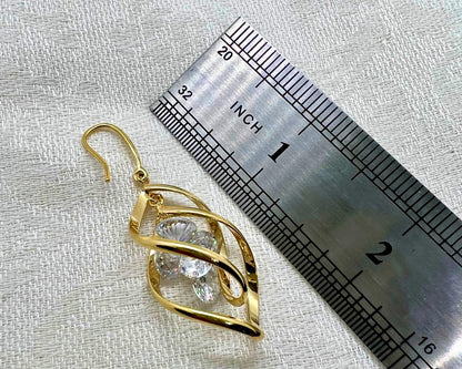 VEESA BY N Gold Twist Crystal Drop Earrings in signature cream gift box with velvet pouch