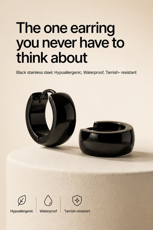 Black Stainless Steel Huggie Hoop Earrings