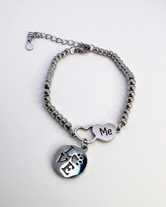 Pet Lover Bracelet, Paw Print Love Charm, Dog or Cat Mom Stainless Steel Jewelry.