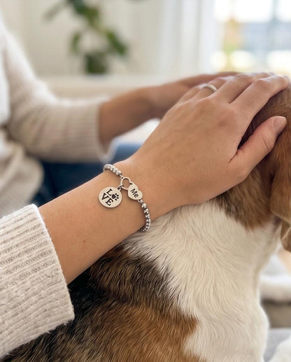 Pet Lover Bracelet, Paw Print Love Charm, Dog or Cat Mom Stainless Steel Jewelry.