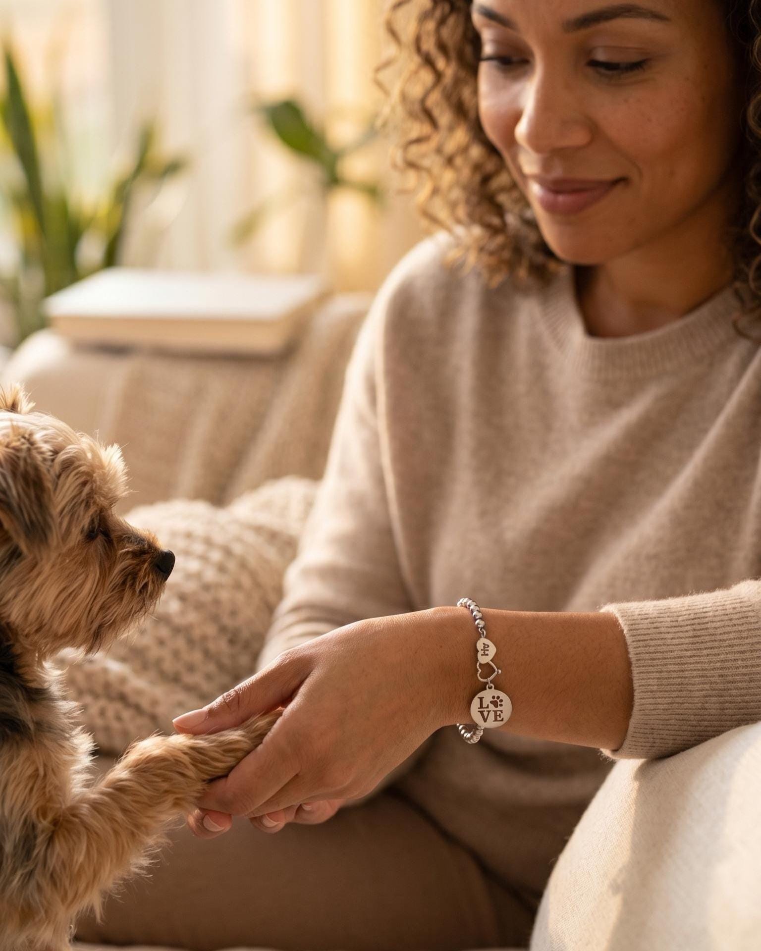 Pet Lover Bracelet, Paw Print Love Charm, Dog or Cat Mom Stainless Steel Jewelry.