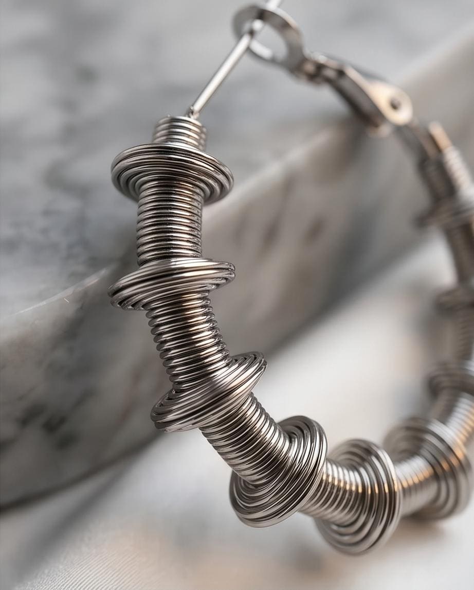 Silver Geometric Coil Hoop Earrings - Minimalist Stainless Steel Lightweight Everyday Hypoallergenic Gift