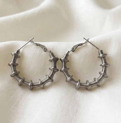 Silver Geometric Coil Hoop Earrings - Minimalist Stainless Steel Lightweight Everyday Hypoallergenic Gift